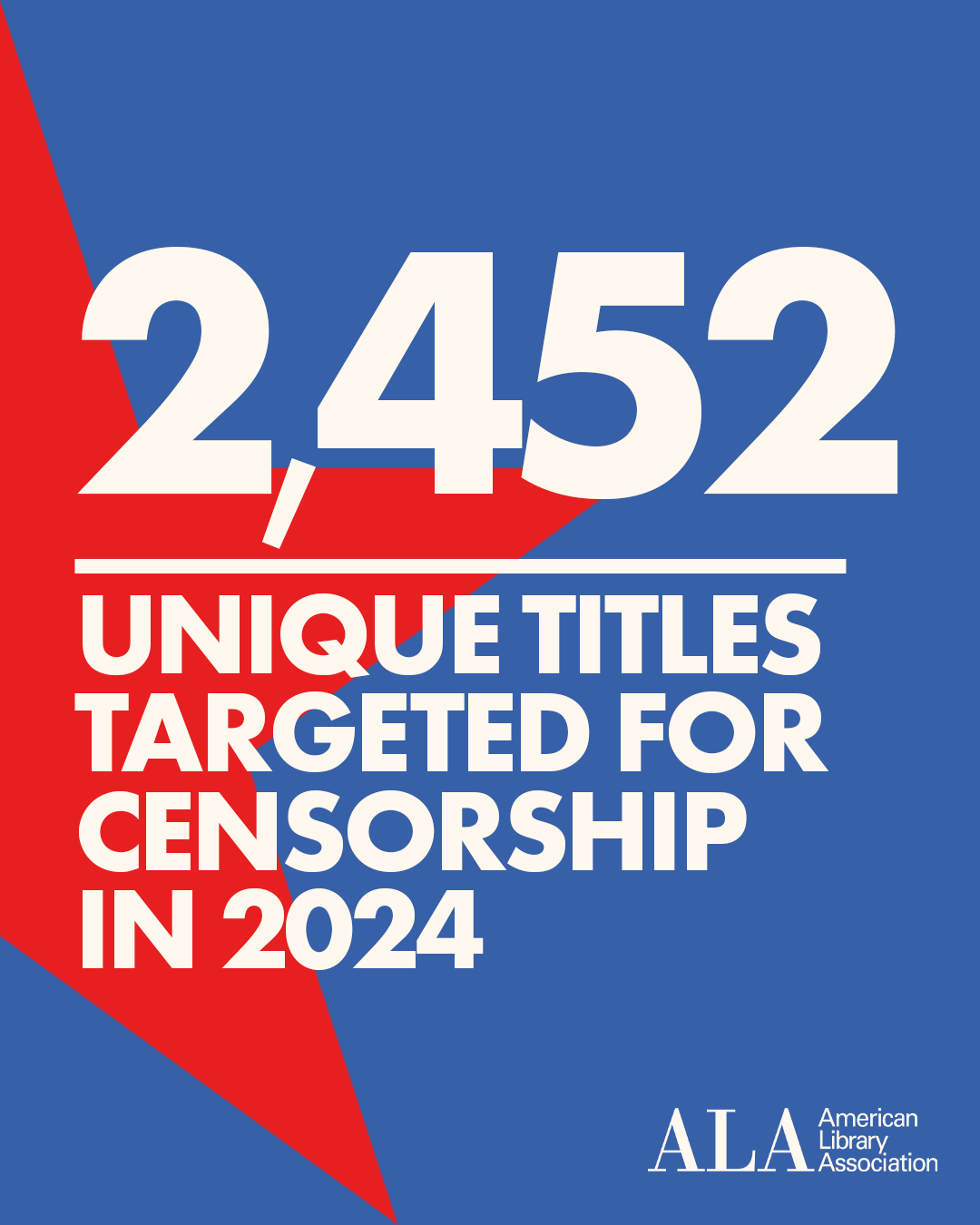 2,452 unique book titles were challenged by would be book banners in 2024 alone. 