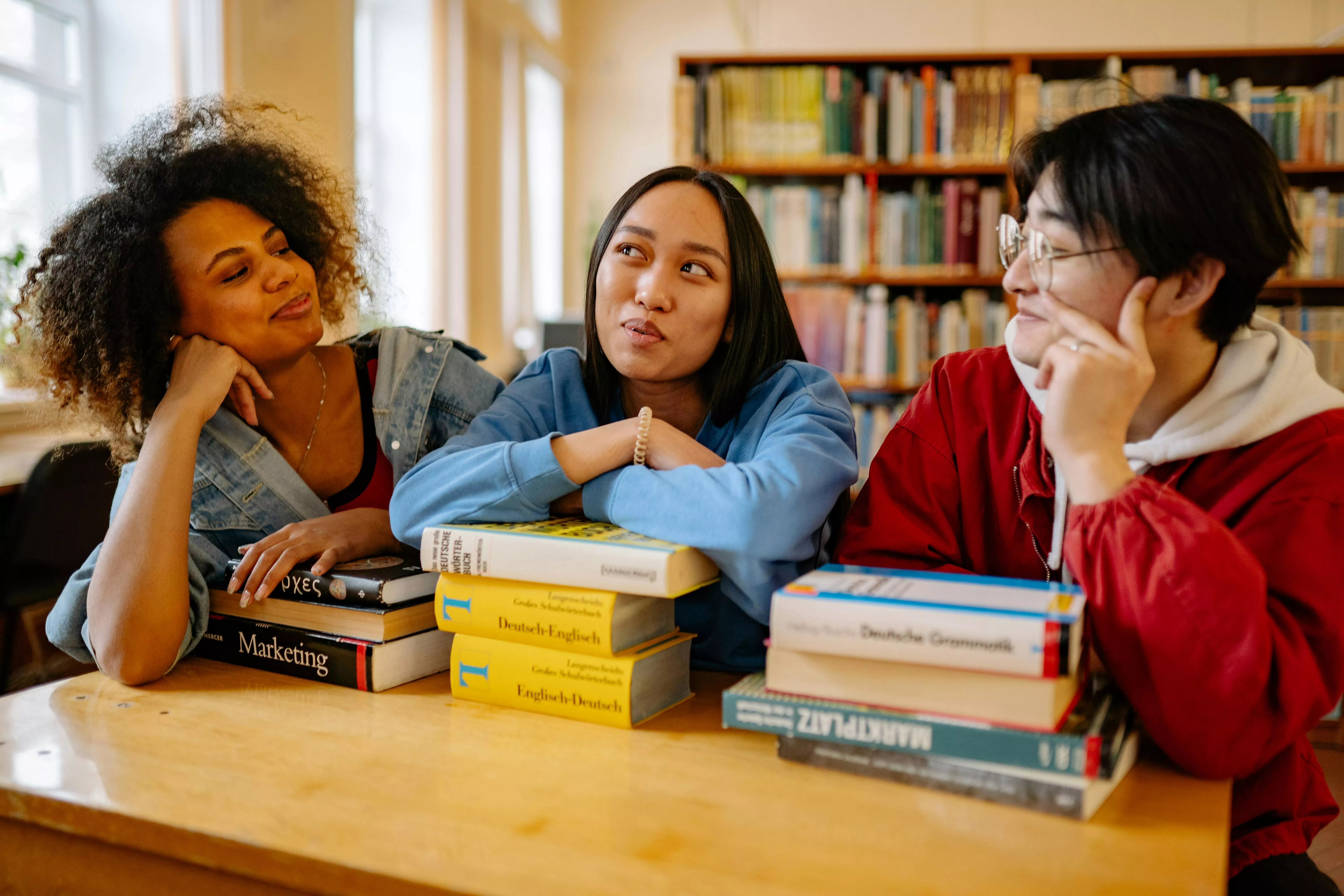 students in library